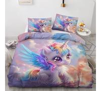 Générique Housse de Couette 140x200 Licorne - Parure de Lit 1 Personne Imprimée Fille Fantaisie Fée avec Fermeture éclair - Linge de Lit en Microfibre Douce avec 1 Taie d'oreiller 65x65 cm X&242