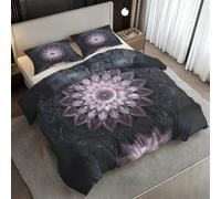 Générique Housse de Couette 140x200 Mandalas Parure de Lit 140x200 Fleur de Lotus Gothique, Douce Microfibre Housse de Couette Simple avec 1 Taie Oreiller, Zippée M22