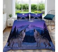 Générique Housse de Couette 140x200 Meute de Loups, Parure de Lit des Bois 1 Personne, Microfibre Housse Couette, 2 Taies d'oreiller 65x65 cm