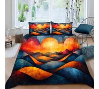 Générique Housse de Couette 140x200 Montagnes Et Rivières Soleil Parure de Lit 3D Imprimé Abstrait avec 2 Taies d'oreiller 50x75 Microfibre Douce Respirante Infroissable Fermeture Éclair Ensemble2f60