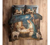 Générique Housse de Couette 140x200 Noël 1 Personnes, Parure de Lit Reversible Imprimé Christmas Chrétien, Microfibre, 1 Taies d'oreiller 65x65, avec Fermeture Éclair AC801