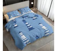 Générique Housse de Couette 140x200 Phare Parure de Lit 140x200 Nautique Bord de Mer, Douce Microfibre Housse de Couette Simple avec 1 Taie Oreiller, Zippée M22