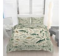 Générique Housse de Couette 140x200 Poisson Vintage Imprimé, Parure de lit Botanique Réversible Microfibre avec Fermeture Éclair, 1 Personne, Ensemble de Literie 2 Pièces et 1 Taie d'oreiller L1w21k