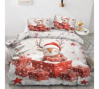 Générique Housse de Couette 140x200 Renne - Decoration Renne, Parure de Lit 1 Personne Imprimée Enfant Noël, Linge de Lit en Microfibre Douce avec Fermeture éclair, 1 Taie d'oreiller 65x65 cm L*&278
