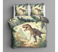 Générique Housse de Couette 140x200 T-Rex, 1 Personne - Parure de Lit Motif Dinosaure, 1 Taies d'oreiller 65x65, Zippée, Microfibre Doux, Decoration & Cadeaux FxH128