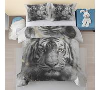 Générique Housse de Couette 140x200 Tigre, Motif Animal Safari Housse de Couette avec Fermeture Éclair, Noir Blanc Parure de Lit 1 Personne en Microfibre avec 1 Taie d'oreiller 65x65 U9iJ49