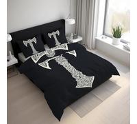 Générique Housse de Couette 140x200 Viking Tomahawk Parure de Lit 140x200 Noir Blanc Mythologie Nordique, Douce Microfibre Housse de Couette avec 1 Taie Oreiller, Zippée 21D&-59