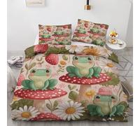Générique Housse de Couette 140x200cm Grenouille Parure de Lit 1 Personnes Champignon, Housse Couette Fraises Daisy Imprimé Réversible avec 2 Taies d'oreiller 65x65cm