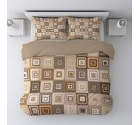 Générique Housse de Couette 150 x 200 CM avec 2 Taie Oreillers 80 x 80 CM Marron Minimaliste rétro Grille Ensemble de Literie en Microfibre Ensemble de 2 pièces avec Fermeture éclair