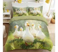 Générique Housse de Couette 150 x 200 cm, Peinture à l’Huile Animaux Mignon Canard pour Enfants, Vert, Impressionnisme, Parure de Lit en Microfibre Douce avec Fermeture Éclair, Facile d’Entretien