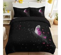 Générique Housse de Couette 150 x 200 cm, Vaste Ciel Étoilé Papillons pour Enfants Filles, Noir, Hyperréaliste, Parure de Lit en Microfibre Douce avec Fermeture Éclair, Doux pour la Peau