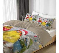 Générique Housse de Couette 155 x 220 cm, Adulte Petit Oiseau Noël Vintage, Parure de Lit en Douce et Respirante Bleu Clair, Ensemble de Literie Légère et Anti-Froissement, Réversible