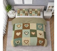 Générique Housse de Couette 160 X 200 cm en Tons de Terre, Parure de Lit Cœur Blocs Géométrie, Ensemble de Literie en Microfibre Respirante, légère, Lavable et agréable au Quotidien