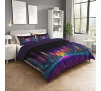 Générique Housse de Couette 160 x 200 cm - Technologie Paysage Ville Parure de Lit 160 x 200 cm pour Adulte 2 Personne et Taies d'oreiller au Toucher Microfibre Imprimée Set 2 pièces Violet