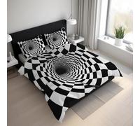 Générique Housse de Couette 160x200 Abstrait Géométrique Parure de Lit 160x200 Illusion Psychédélique Tourbillon, Douce Microfibre Housse de Couette avec 2 Taie Oreiller, Zippée 21D&-37