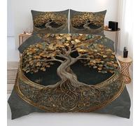 Générique Housse de Couette 160x200 Arbre de Vie - Parure de Lit Motif Celtique Viking Réversible, Microfibre Ultra Douce avec Fermeture Éclair, 2 Taies d'oreiller 65x65 i5d488