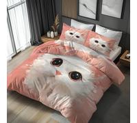 Générique Housse de Couette 160x200 Chat Blanc - Parure de Lit Chaton Dessin Animé Mignon Enfant 2 Personnes Decoration Chambre, 2 Taies d'oreiller 65x65, Zippée, Reversible, Microfibre (w2-z)