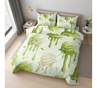 Générique Housse de Couette 160x200 Desserts Glacés, Parure de Lit Dessert Enfant Reversible Confortabl Ensemble Literie Microfibre avec Fermeture Éclair 2 Taie Oreiller K&17