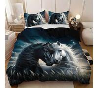 Générique Housse de Couette 160x200 Enfant Cheval Fleurie Parure de Lit 160x200 Adulte Garçon Fille Animaux des Prairies Housse de Couette 1 Personne Microfibre avec Fermeture éclair