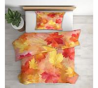 Générique Housse de Couette 160x200 Feuilles d'automne - Parure de Lit Feuille d'Érable Rouge Jaune 2 Personnes Decoration Chambre, 2 Taies d'oreiller 65x65, Zippée, Reversible, Microfibre (p97-z)