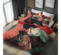 Générique Housse de Couette 160x200 Geisha Japonaise, 2 Personnes - Parure de Lit Motif Asiatique Dragon, 2 Taies d'oreiller 65x65, Zippée, Microfibre Doux, Decoration & Cadeaux U18