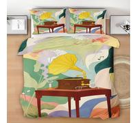 Générique Housse de Couette 160x200 Gramophone Rétro, Réversible Parure de Lit Phonographe Coloré, Ensemble de literie Microfibre 3 Pièces avec Fermeture Éclair + 2 Taie d'oreiller 65x65cm