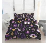 Générique Housse de Couette 160x200 Œil Mystérieux Imprimé Lune Étoilé Parure de lit Réversible Microfibre avec Fermeture Éclair, 2 Personnes, Ensemble de Literie 3 Pièces et 2 Taies d'oreiller H186y