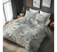 Générique Housse de Couette 160x200 Imprimée Floral Blanche, 2 Personnes, Parure de Lit Fleur Abstraite, Decoration Chambre, 2 Taies d'oreiller 65x65, Zippée, Microfibre RSU79