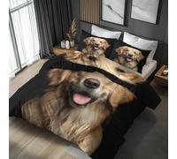 Générique Housse de Couette 160x200 Imprimée Golden Retriever, 2 Personnes, Parure de Lit Chien de Compagnie Enfant, Decoration Chambre, 2 Taies d'oreiller 65x65, Zippée, Microfibre RHS99