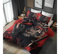 Générique Housse de Couette 160x200 Japonais - Parure de Lit Tigre Épée Samouraï Anime 2 Personnes Decoration Chambre, 2 Taies d'oreiller 65x65, Zippée, Reversible, Microfibre (Z22z)