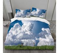 Générique Housse de Couette 160x200 Nuages, Parure de Lit Prairie, Sets de Housses de Couettes 3 Pièces Microfibre avec Fermeture Éclair et 2 Taies d'oreiller 65x65 cmH1695