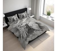 Générique Housse de Couette 160x200 Plume Gris Parure de Lit 160x200 Ailes d'ange, Douce Microfibre Housse de Couette avec 2 Taie Oreiller, Zippée M&-63