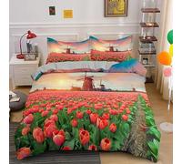 Générique Housse de Couette 160x200 Tulipe Parure de Lit Motif 3D Literie en Microfibre 1 Taies d'oreille 65x65 cm Convient pour la Décoration de La Maison Cadeau 6LWQ31443