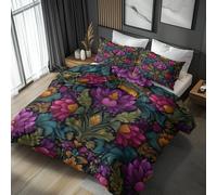 Générique Housse de Couette 160x200 William Morris Fleur 2 Personnes, Parure de Lit Reversible Imprimé Fleurie Vintage, Microfibre, 2 Taies d'oreiller 65x65, avec Fermeture Éclair AD626
