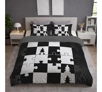 Générique Housse de Couette 180 X 220 cm À - Parure de Lit 2 Personnes Carreaux Puzzle Carrés, Noir Ensemble de Literie en Microfibre Douce avec Fermeture éclair, 2 Taies d'oreiller 65x65 cm