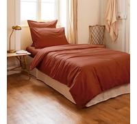 Générique Housse de Couette 2 Pieces 140 x 200 cm Unie 100% Percale de Coton Peigné - 80 Fils/cm² + 1 taies d'oreiller 65 x 65 cm Volant piqué Percale 1 Place Certifié Luxury Qualite (Terracotta)