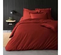 Générique Housse de Couette 2 Pieces 140 x 200 cm Unie 100% Percale de Coton Peigné - 80 Fils/cm² + 1 taies d'oreiller 65 x 65 cm Volant piqué Percale 1 Place Certifié Luxury Qualite (Rouge)