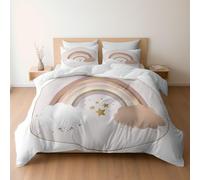 Générique Housse de Couette 200 x 200 Aquarelle Mignon Nuages Étoiles, Haut de Gamme Parure de Lit et 2 x Taie d'oreiller, Lot de 3, Blanc, Linge de Lit en Microfibre avec Fermeture Éclair
