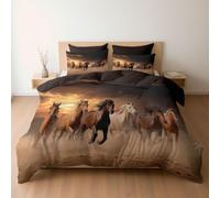 Générique Housse de Couette 200 x 200 Chevaux Galop CouchéDeSoleil Désert, Haut de Gamme Parure de Lit et 2 x Taie d'oreiller, Lot de 3, Moka, Linge de Lit en Microfibre avec Fermeture Éclair