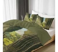 Générique Housse de Couette 200 x 200 cm, Adulte Arbres Chemin Illustration, Parure de Lit en Douce et Respirante Vert, Ensemble de Literie Légère et Anti-Froissement, Réversible