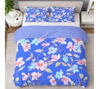 Générique Housse de Couette 200 x 200 cm Aquarelle Floral avec 2 Taies d'oreiller - Parure de Lit Doux Fleur Feuille Rameau en Microfibre - avec Fermeture Éclair, Bleu