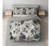 Générique Housse de Couette 200 x 200 CM avec 2 Taies Oreiller 80 x 80 CM Ensemble de Literie en Microfibre Douce et Respirante Ensemble de 3 pièces Peinture à l'encre Plantes Fleurs Gris