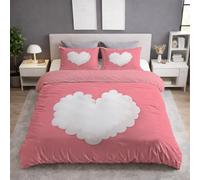 Générique Housse de Couette 200 x 200 CM - Dessin animé Mignon Cœur Parure de Lit 200 x 200 CM pour Adulte 2 Personne et Taies d'oreiller au Toucher Microfibre Imprimée Set 3 pièces Rose