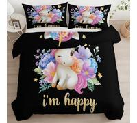 Générique Housse De Couette 200 X 200 Cm Enfant Licorne en Haute Définition Dessin Animé, Parure De Lit 2 Personne pour Garçons Adolescents, Parure De Lit Chambre À Coucher Housse De Couette Noir