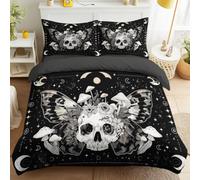 Générique Housse de Couette 200 x 200 cm Gothique Ciel étoilé, Parure de Lit 1 Personne pour Lit Drap Housse, Papillon Crâne Ensemble Parure de draps 4 Pieces avec 1 taie d'oreiller