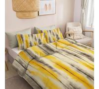 Générique Housse de Couette 200 x 200 cm Parure de lit Modernisme 3 pièces, Housse de Couette imprimée Rayures Moirées Jaunes Et Grises réversible Facile d’Entretien idée