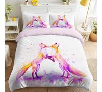 Générique Housse de Couette 200 x 200 cm, Romantique Renard Animaux pour Couples, Violet, Aquarelle, Parure de Lit en Microfibre Douce avec Fermeture Éclair, Réversible
