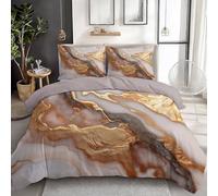Générique Housse de Couette 200 x 200 cm Texture Abstraite Marbre Or Parure de Lit avec Fermeture Éclair - Linge de Lit Réversible avec 2 Taies d'oreiller 65x65 cm - Microfibre brossée Douce, Beige