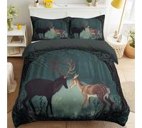 Générique Housse de Couette 200 x 200 Fantastique Mythique Gothique Microfibre Parure de Lit, Forêt Enchantée Nuit Housse de Couette 2 Personnes Imprimée Cerf Dix-Cors Animaux de la Forêt