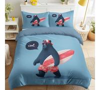Générique Housse de Couette 200 x 200 Vintage Rétro Dessin Animé BD Microfibre Parure de Lit, Graphisme 3D Sports Dynamiques Housse de Couette 2 Personnes Imprimée Ours Planche de Surf Vague